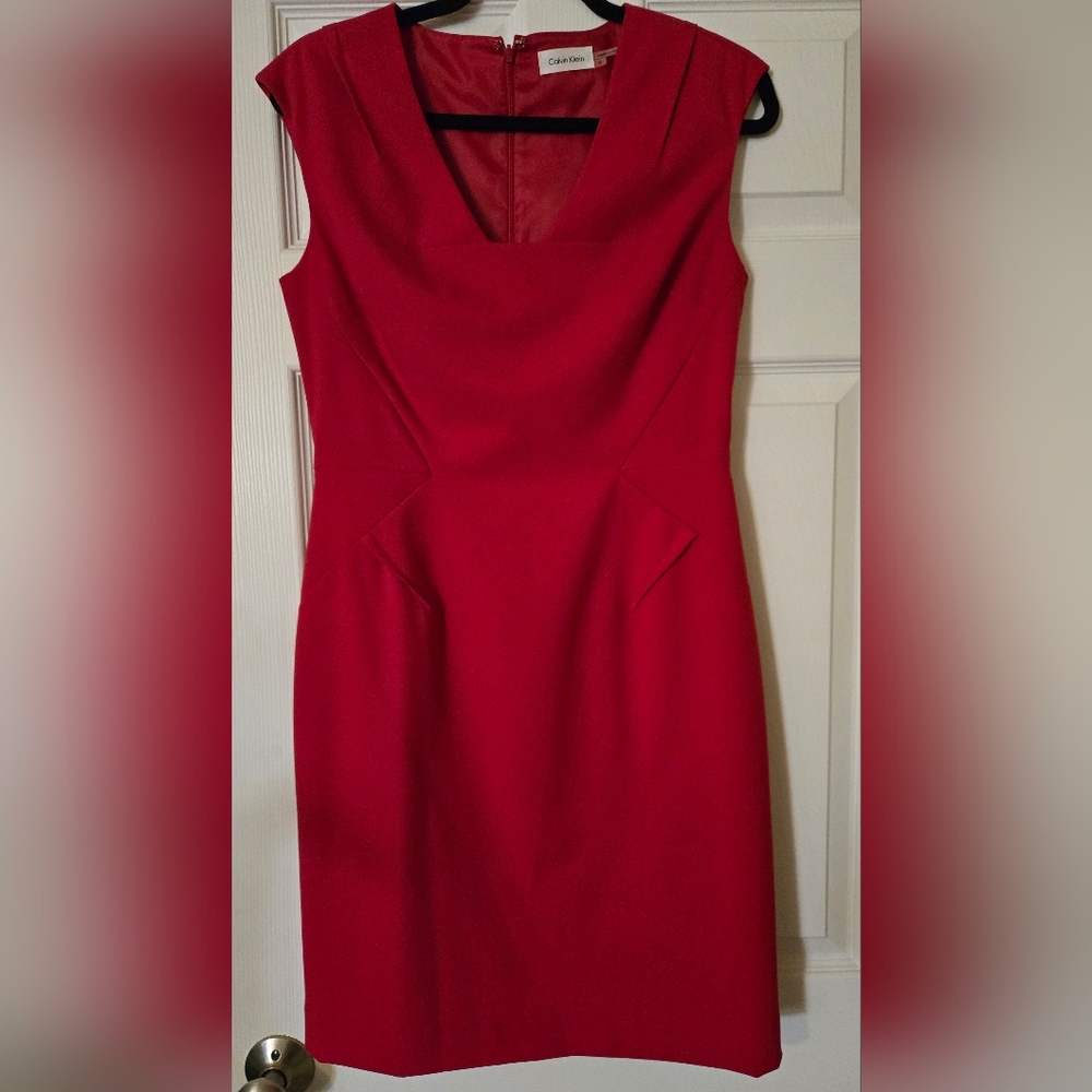 Calvin Klein Red Sleeveless Sheath Dress